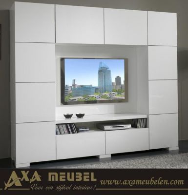 hoogglans wit wandkasten lcd tv meubelen AXA breda rotterdam