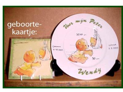 Geboorteservies met geboortekaartje