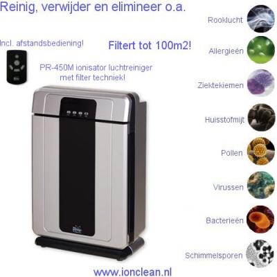 Hepa luchtreiniger met filtertechniek PR-450M geschikt voor ruimtes tot 100m2!