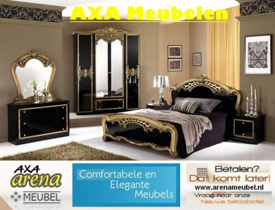 ITALIAANSE HOOGGLANS ZWART GOUD SLAAPKAMER MEUBELEN AXA BREDA DEN HAAG