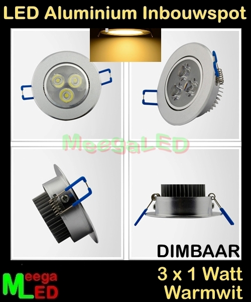 LED inbouwspot spot 3W - 3 x 1watt - Warmwit 2900K - DIMBAAR