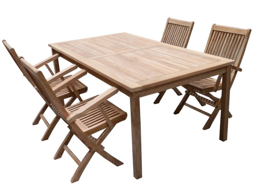 Teak houten tuinset Tafel 180x100 + 4 opklapbere teak tuinstoelen
