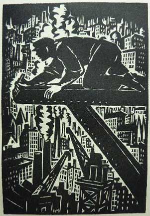 Houtsnede Frans Masereel 'Steigerarbeider' ~1925