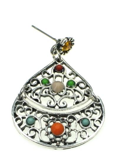 Zilverkleurige oorbellen met gekleurde acryl kralen (hanger).