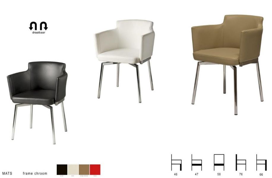 Eetkamerstoel Mats wit leer draaibaar GRATIS VERZENDING
