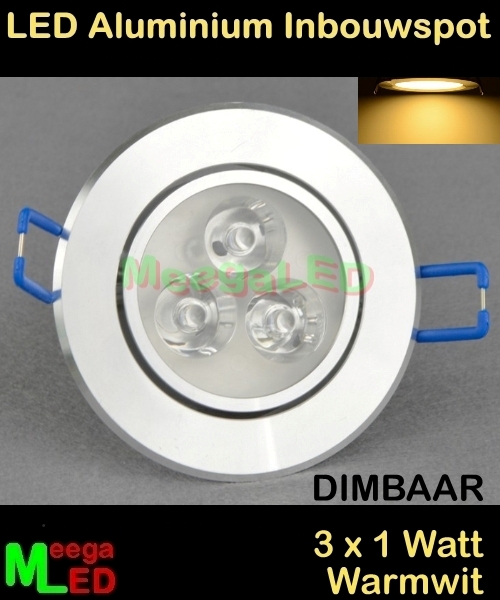 LED inbouwspot spot 3W - 3 x 1watt - Warmwit 2900K - DIMBAAR